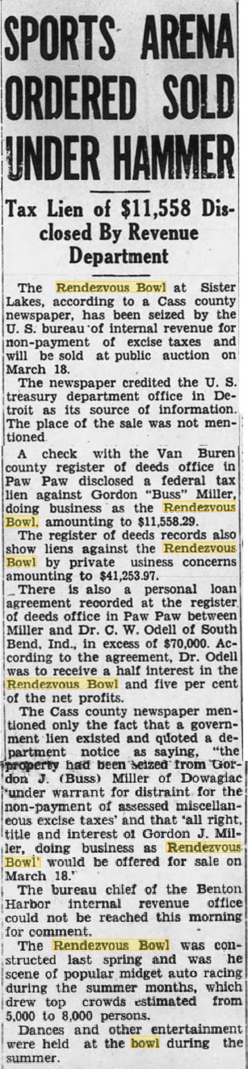 Rendezvous Bowl - Tax Problems March 10 1948